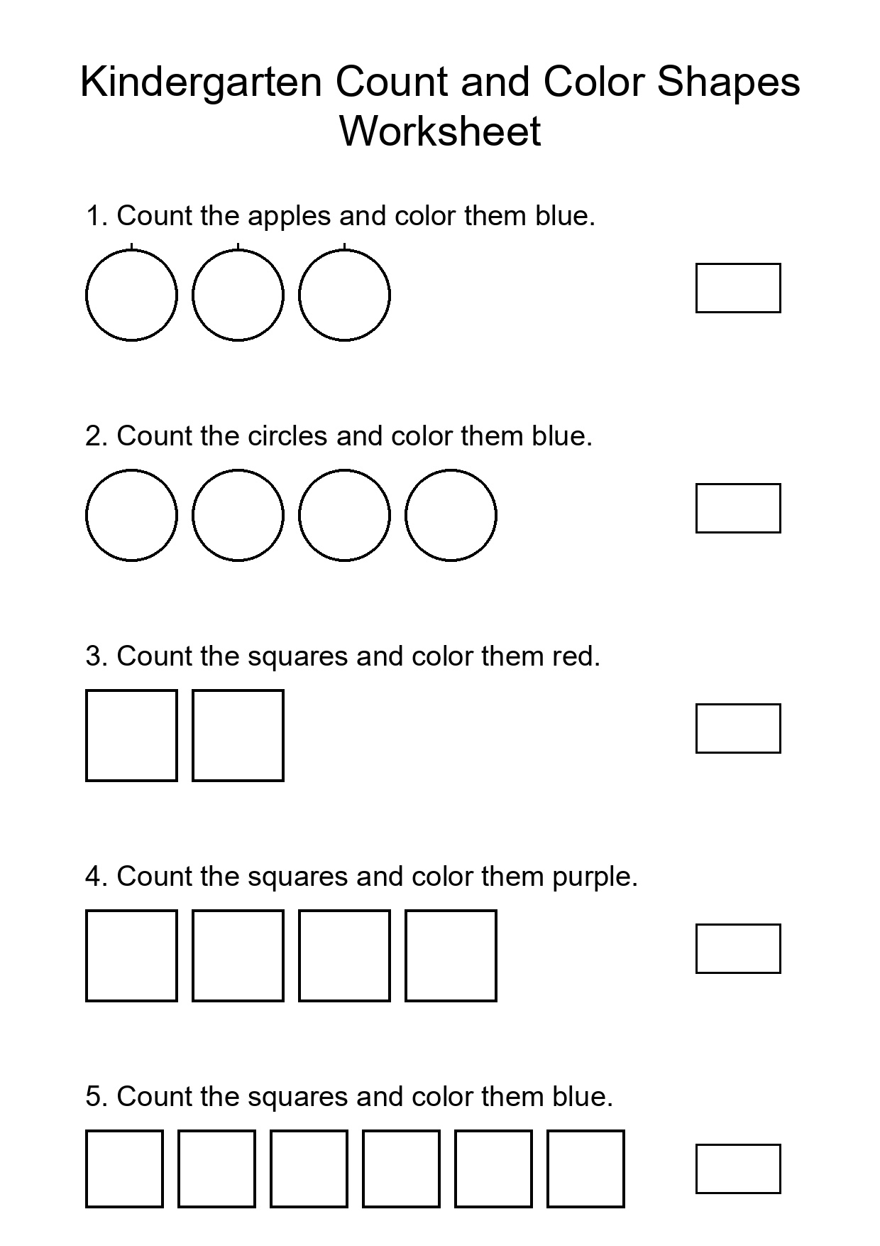 Kindergarten Count and Color Shapes Worksheet
