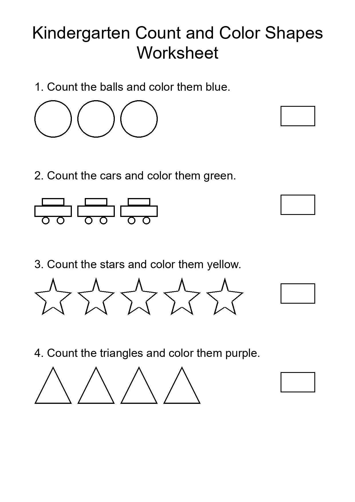 Kindergarten Count and Color Shapes Worksheet