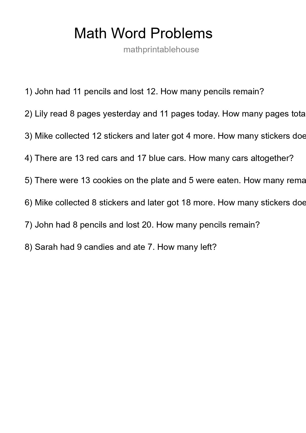 Math Word Problem Worksheet