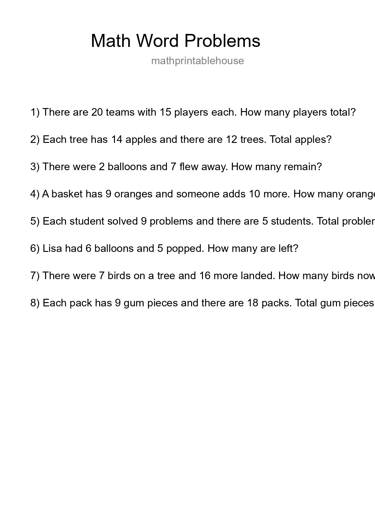 Math Word Problem Worksheet