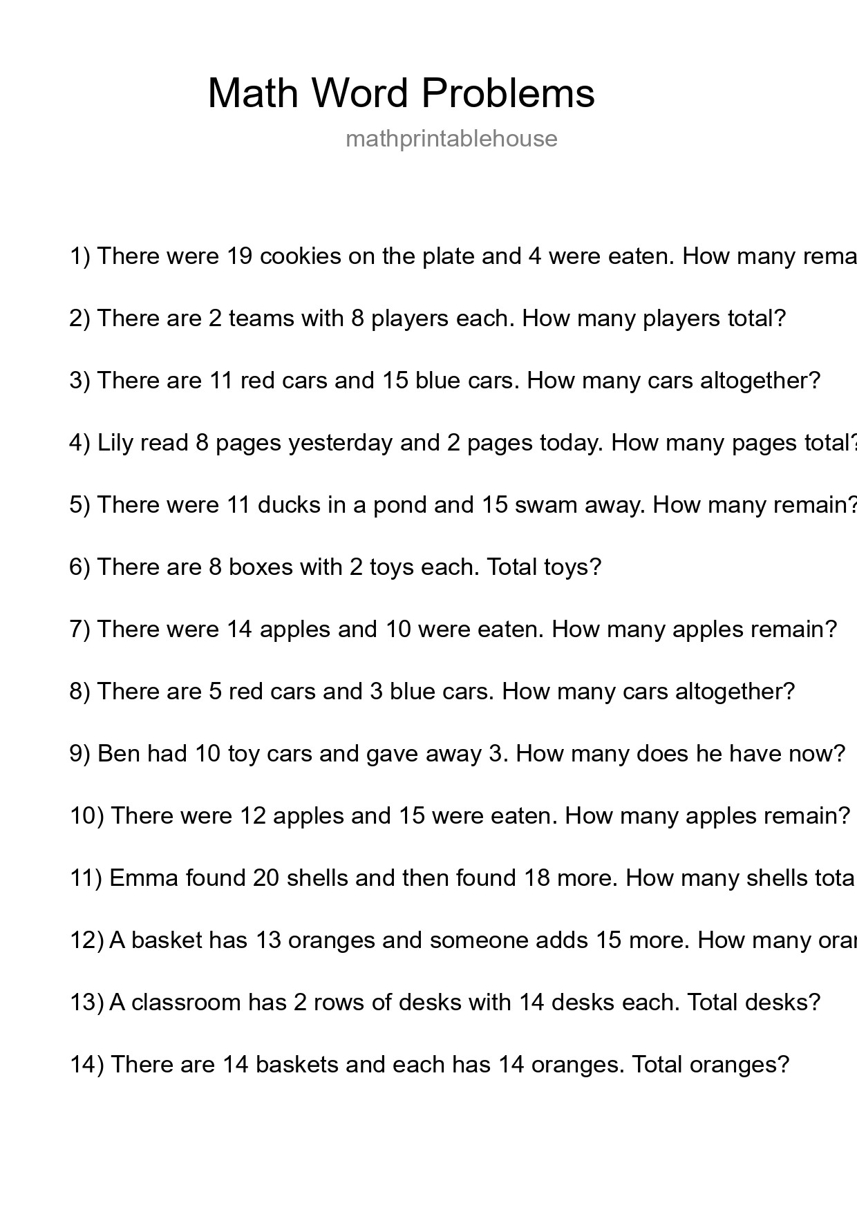 Math Word Problem Worksheet