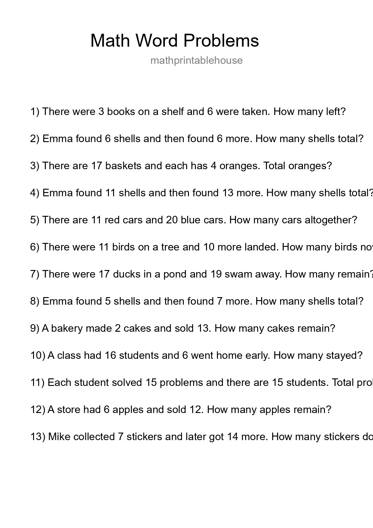 Math Word Problem Worksheet
