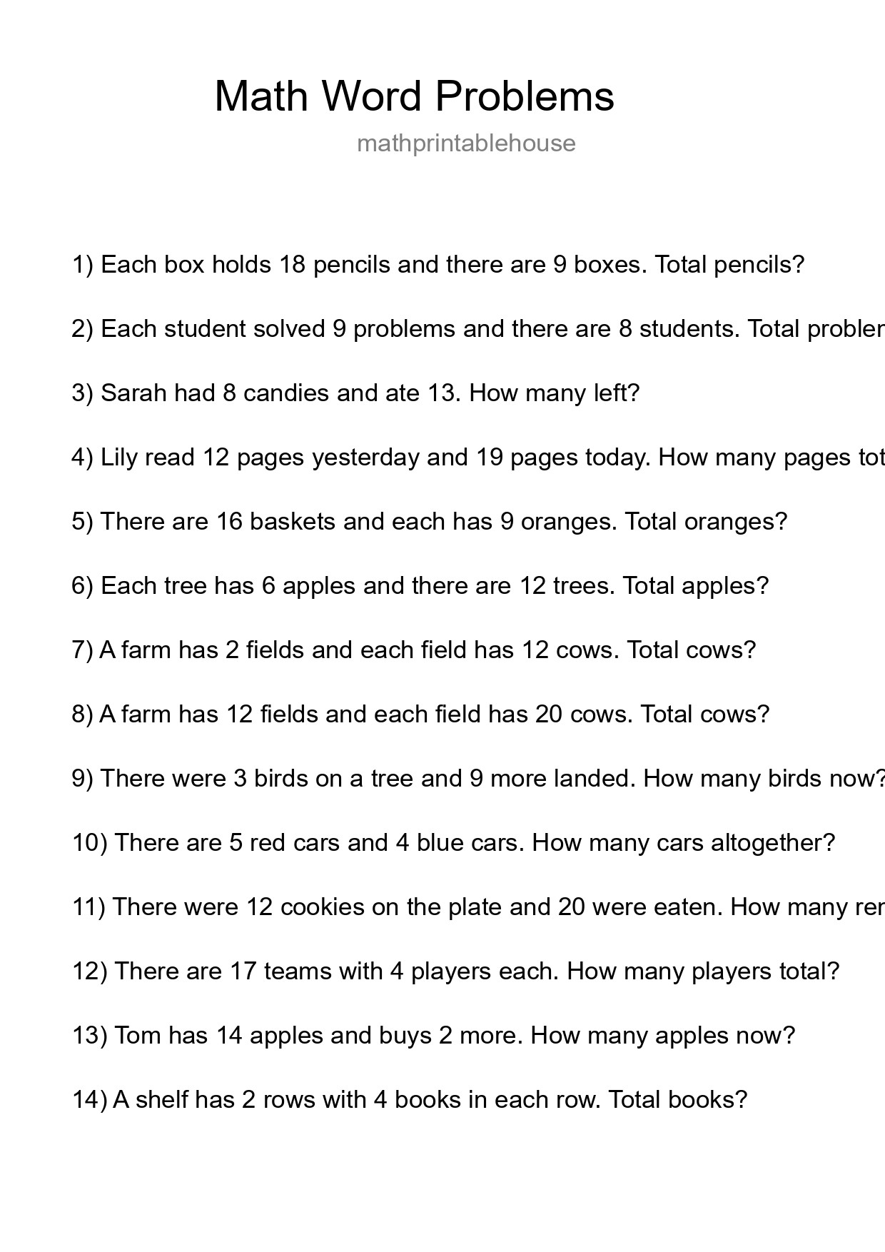 Math Word Problem Worksheet
