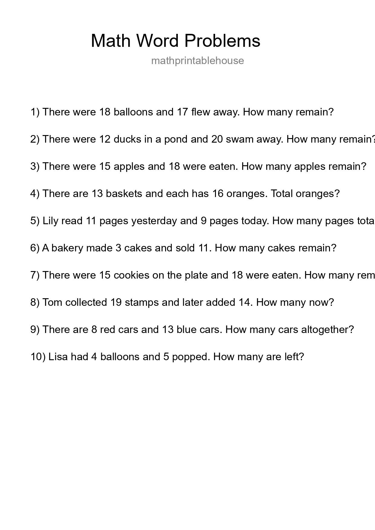 Math Word Problem Worksheet