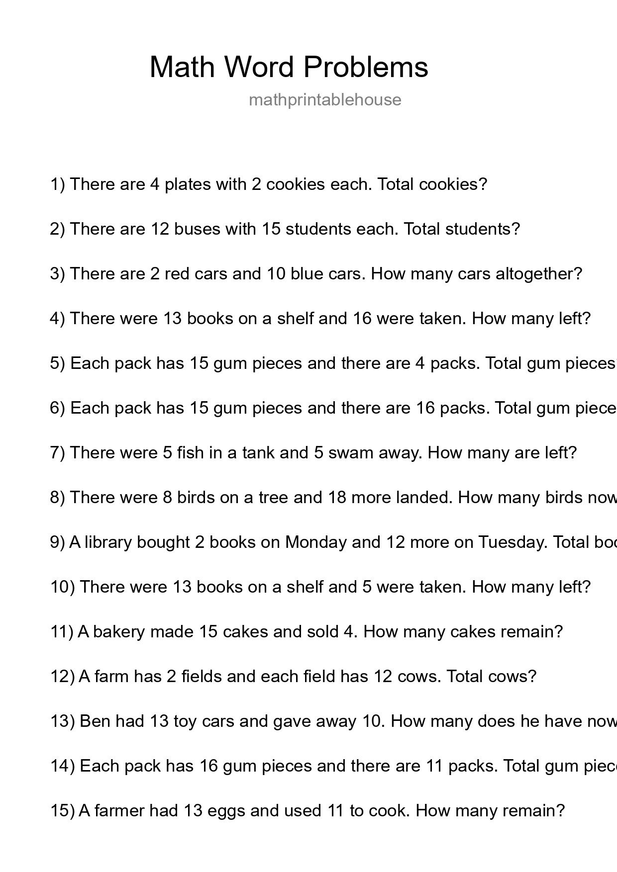 Math Word Problem Worksheet