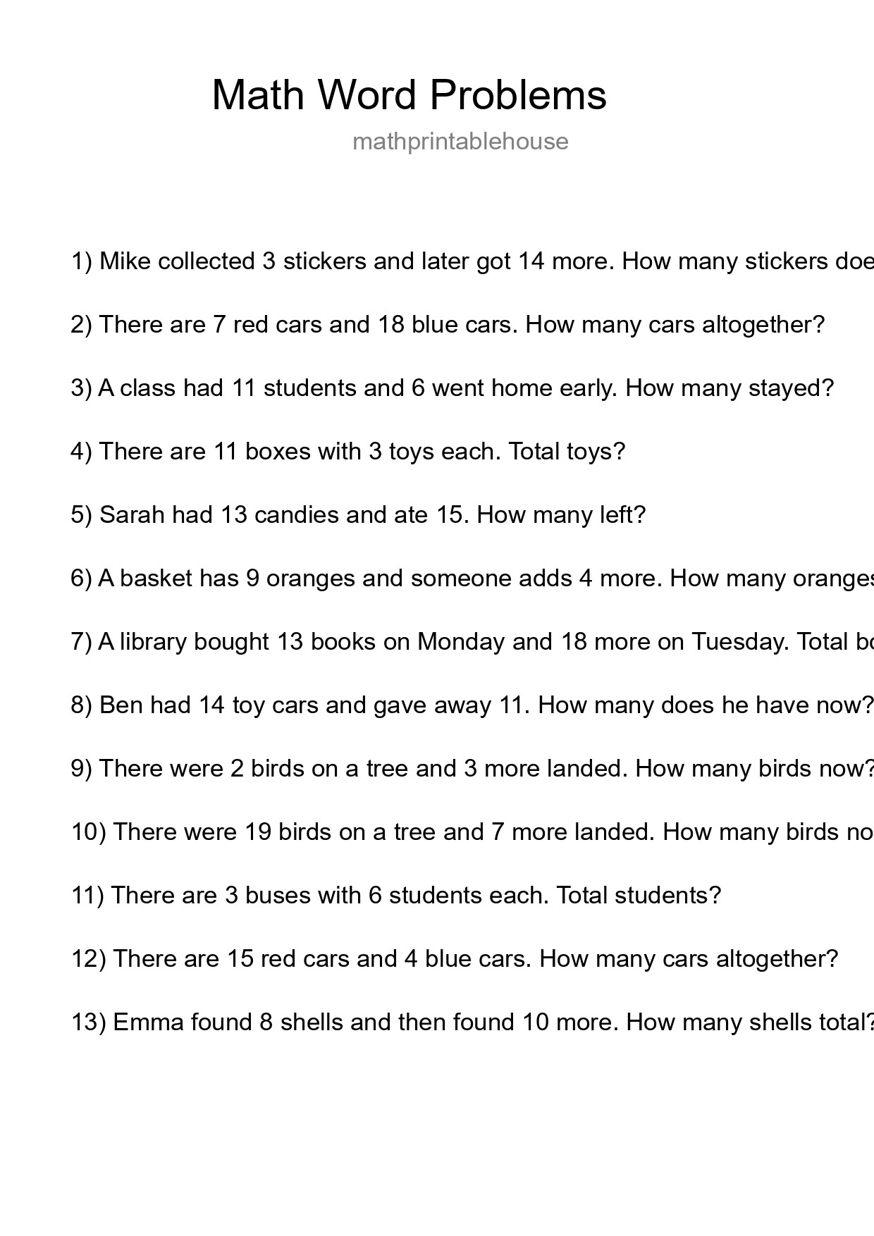 Math Word Problem Worksheet