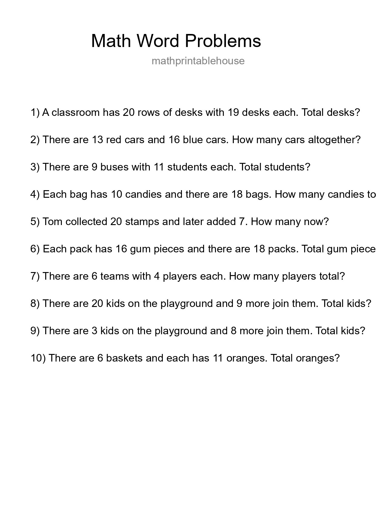 Math Word Problem Worksheet