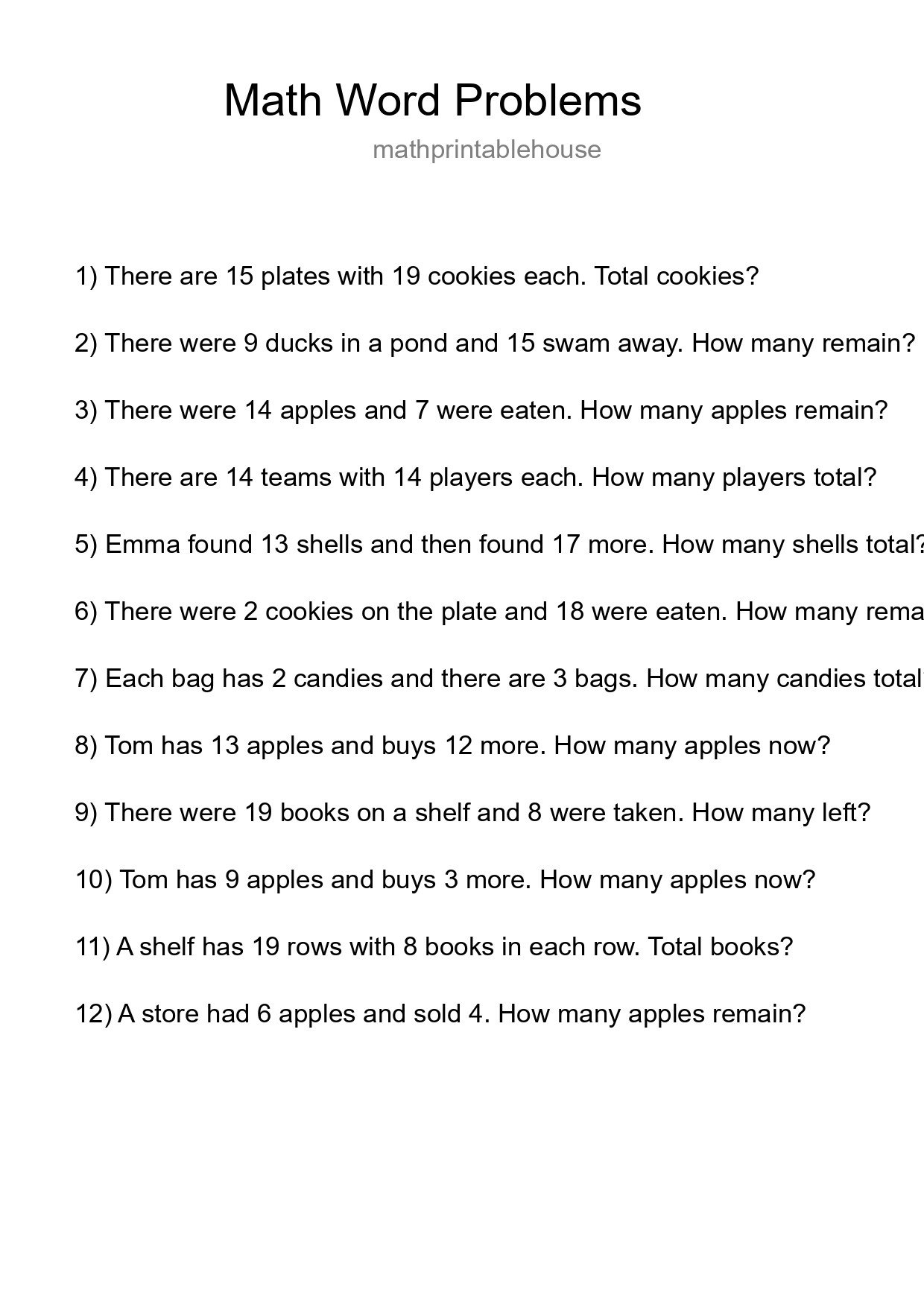 Math Word Problem Worksheet