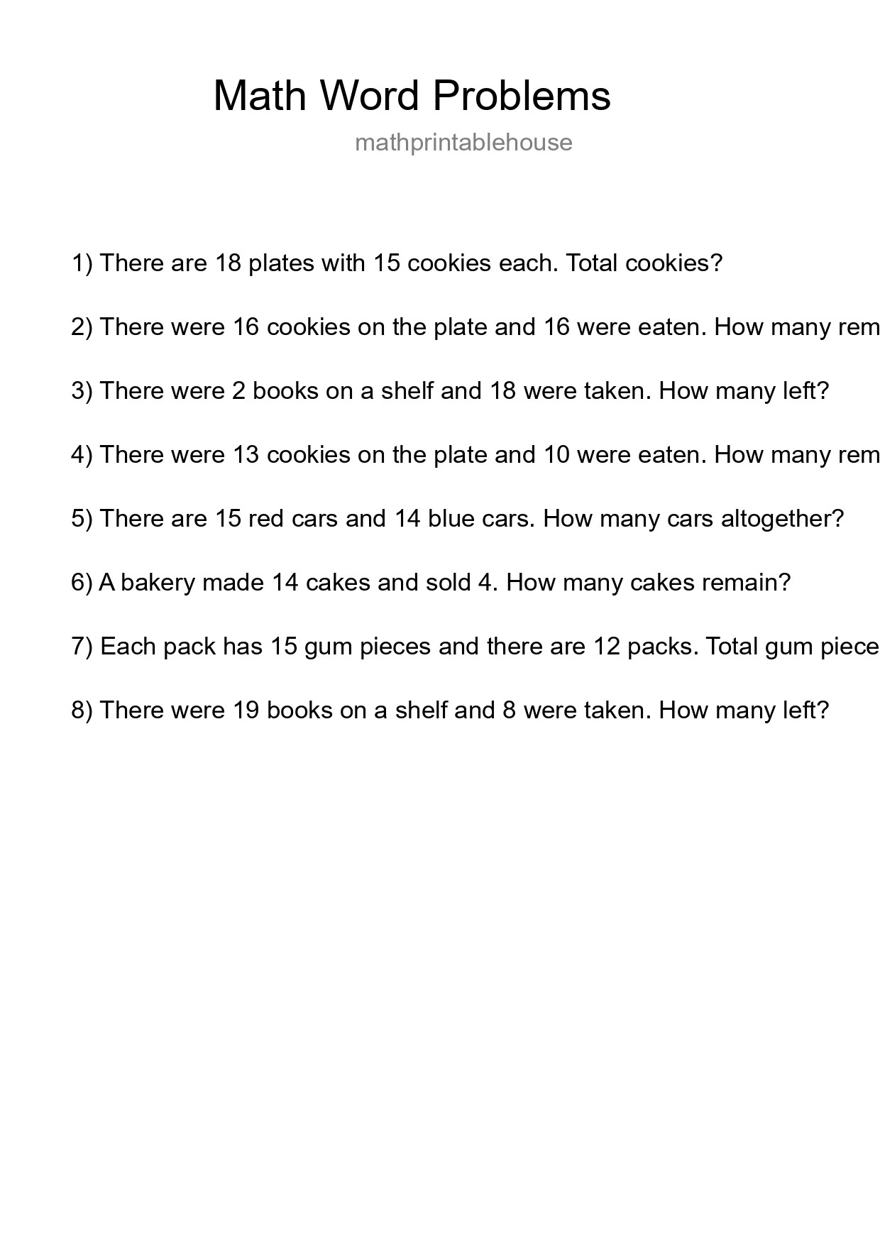 Math Word Problem Worksheet