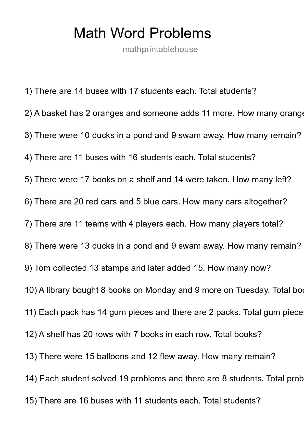 Math Word Problem Worksheet