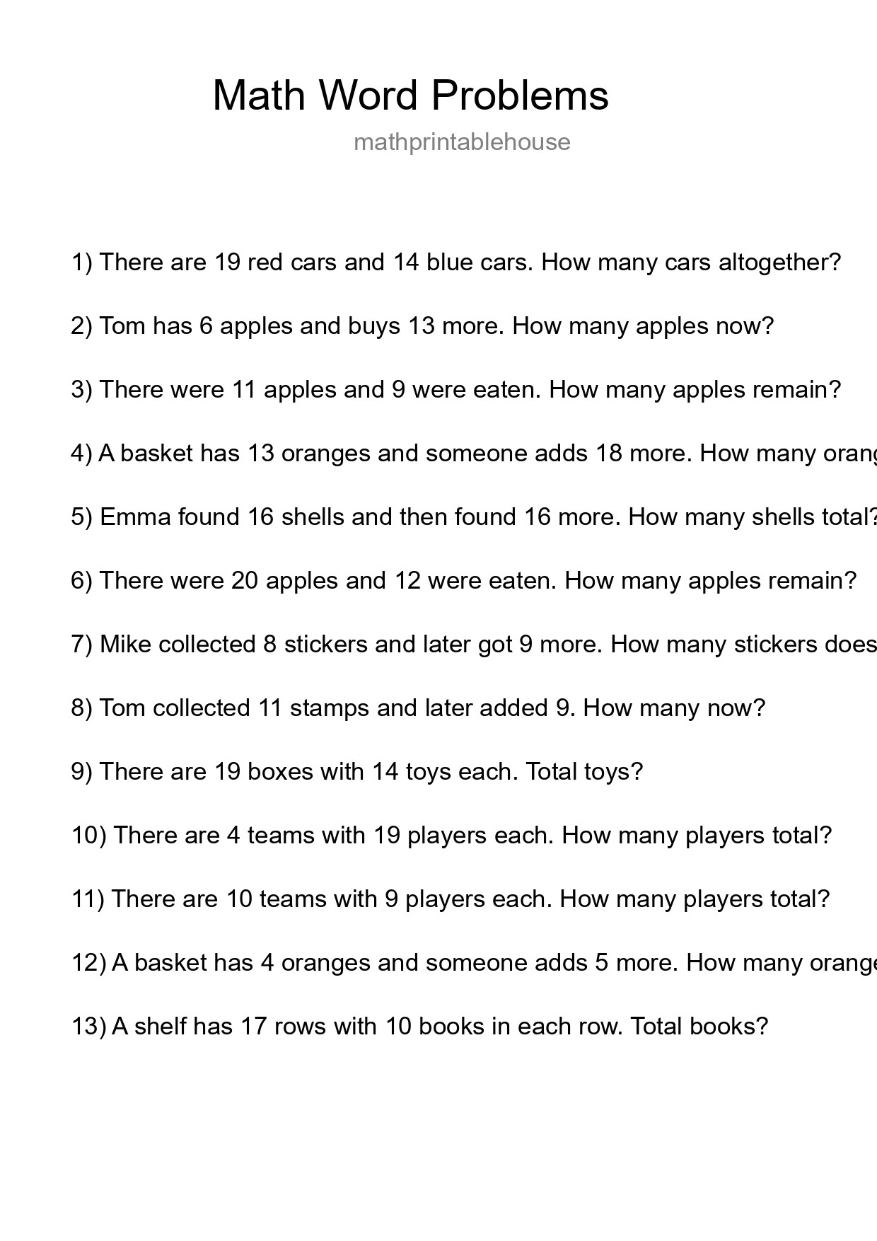 Math Word Problem Worksheet