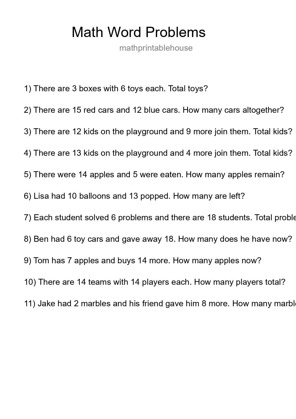 Math Word Problem Worksheet