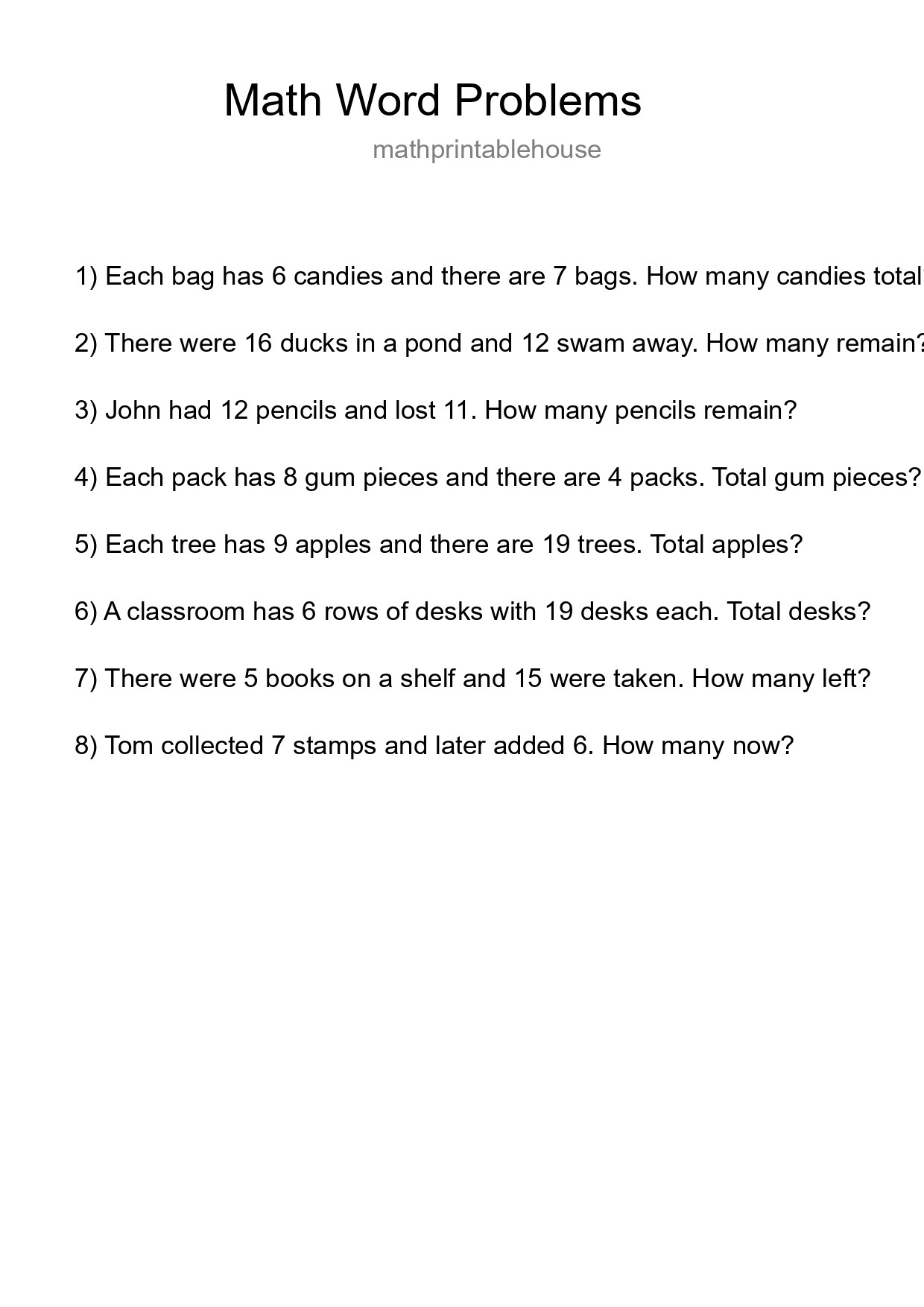 Math Word Problem Worksheet