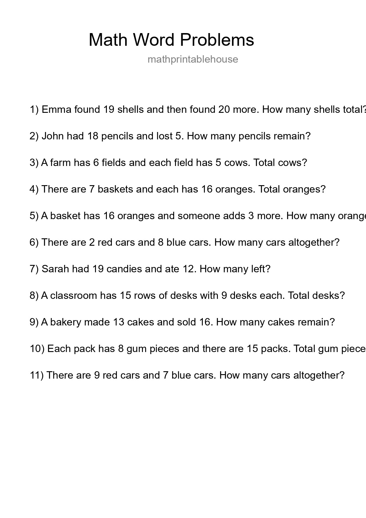 Math Word Problem Worksheet