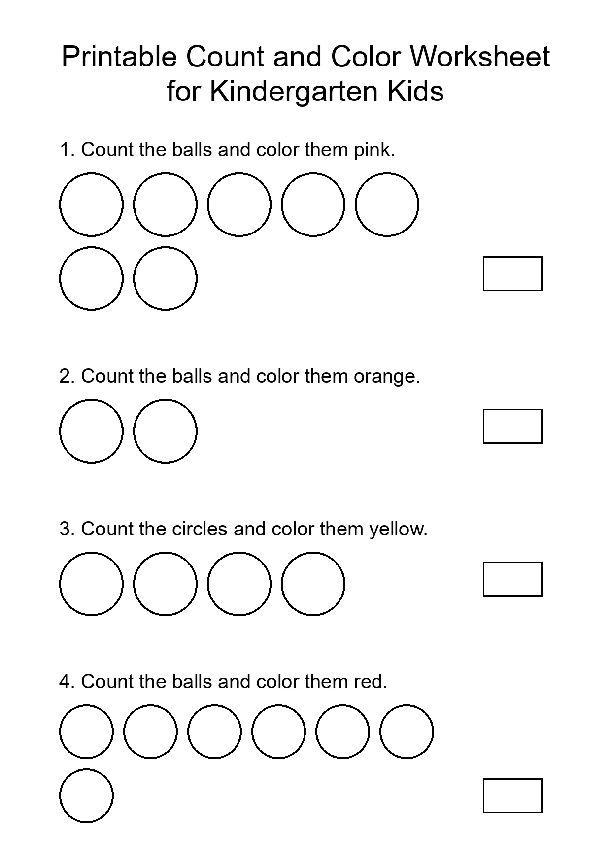 Printable Count and Color Worksheet for Kindergarten Kids