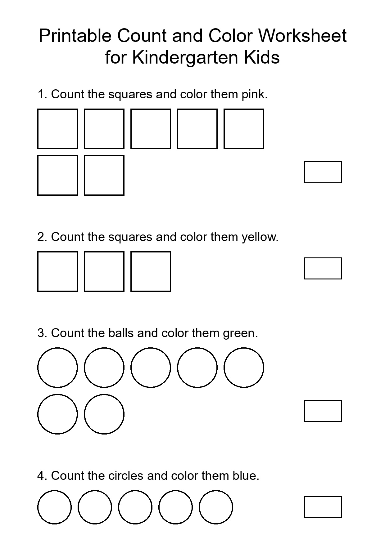 Printable Count and Color Worksheet for Kindergarten Kids