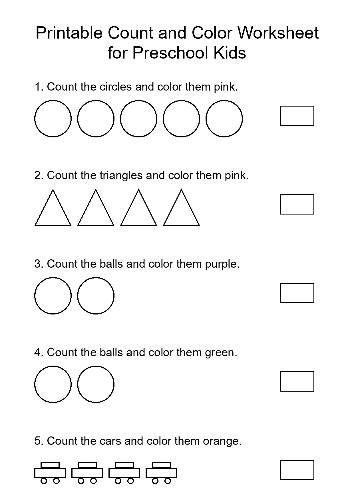 Printable Count and Color Worksheet for Preschool Kids
