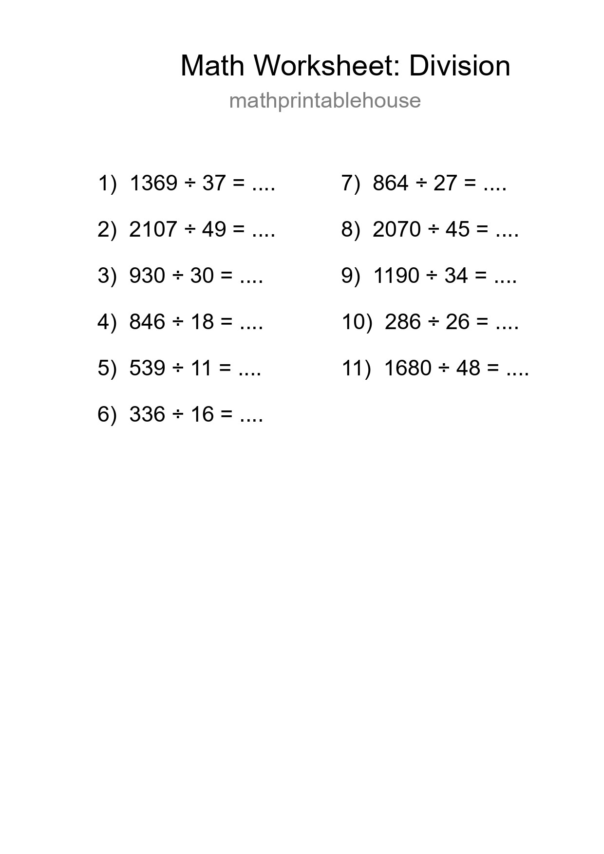 Printable Free 11 Division Math Worksheet For Grade 2 - Part 81