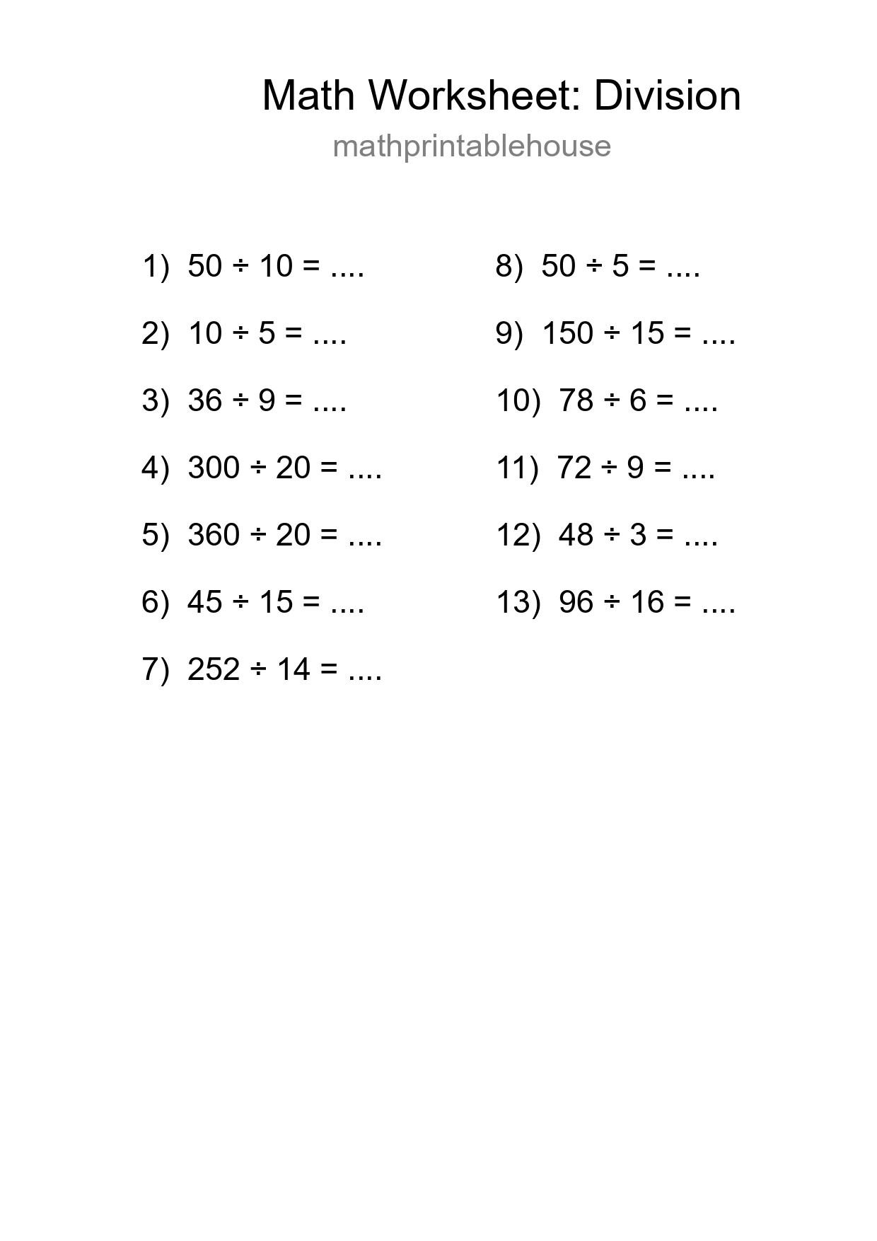Printable Free 13 Division Math Worksheet For Grade 2 - Part 169