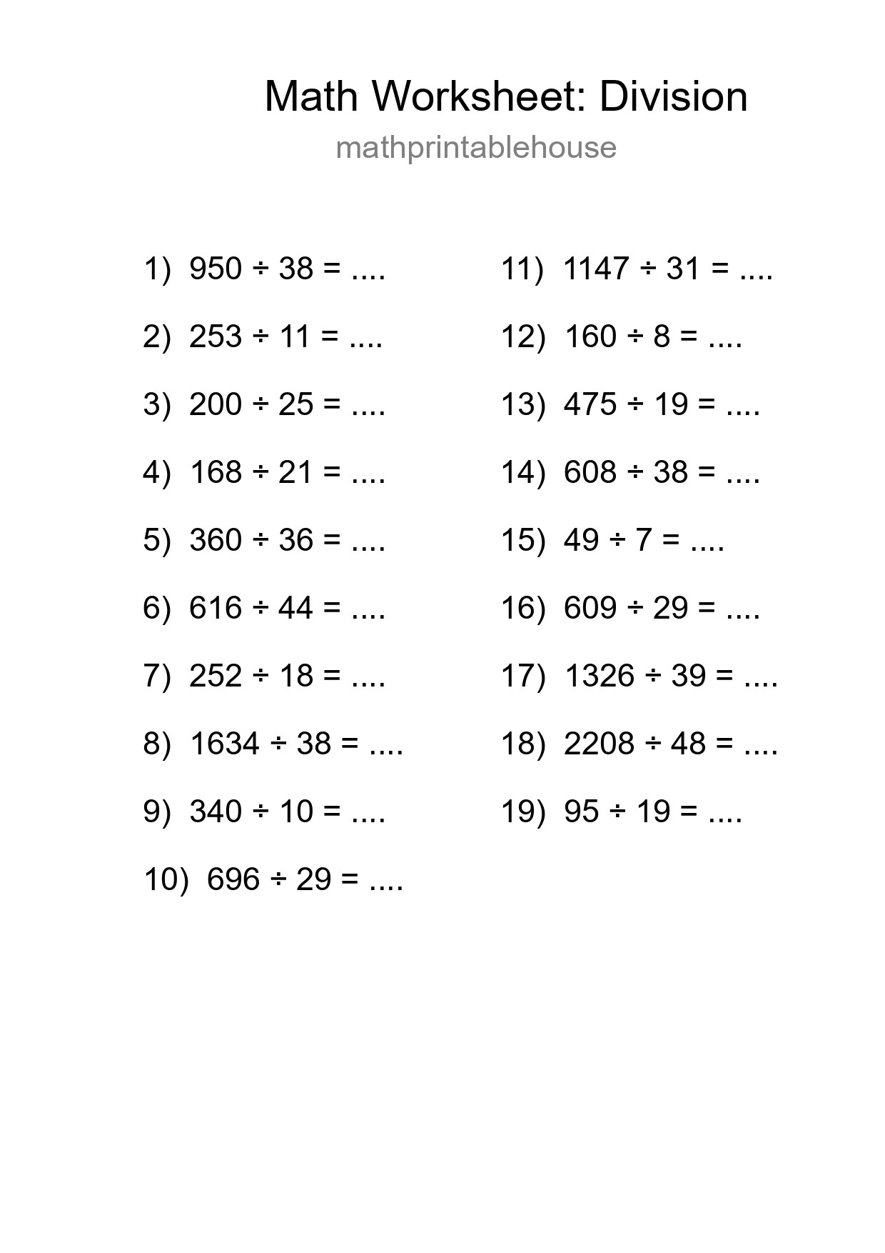 Printable Free 19 Division Math Worksheet For Grade 2 - Part 114