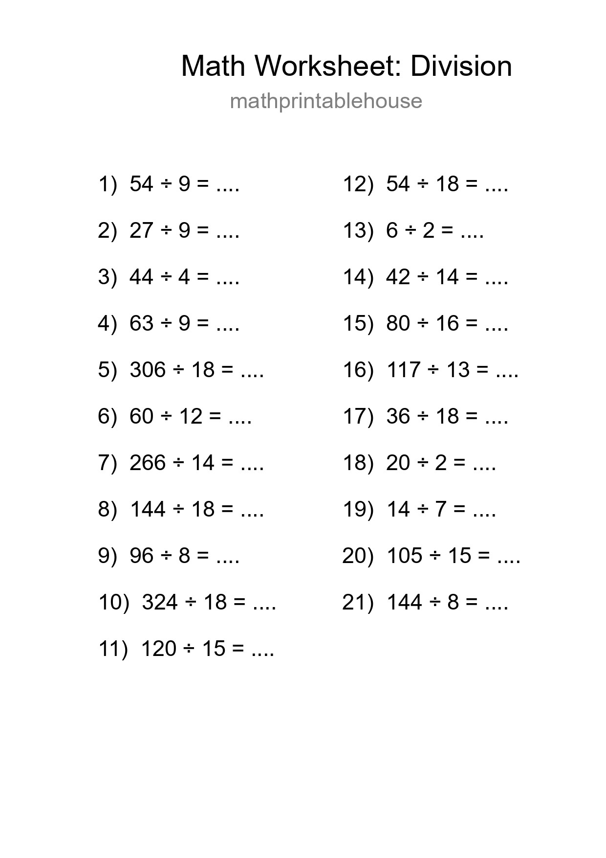 Printable Free 21 Division Math Worksheet For Grade 2 - Part 103
