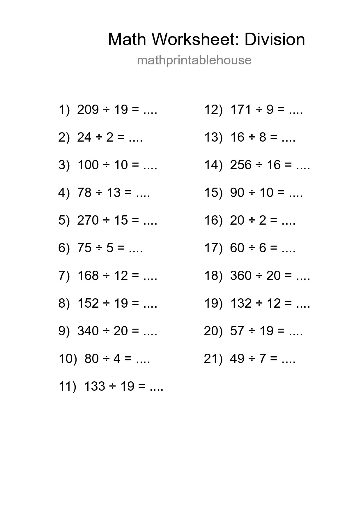 Printable Free 21 Division Math Worksheet For Grade 2 - Part 147