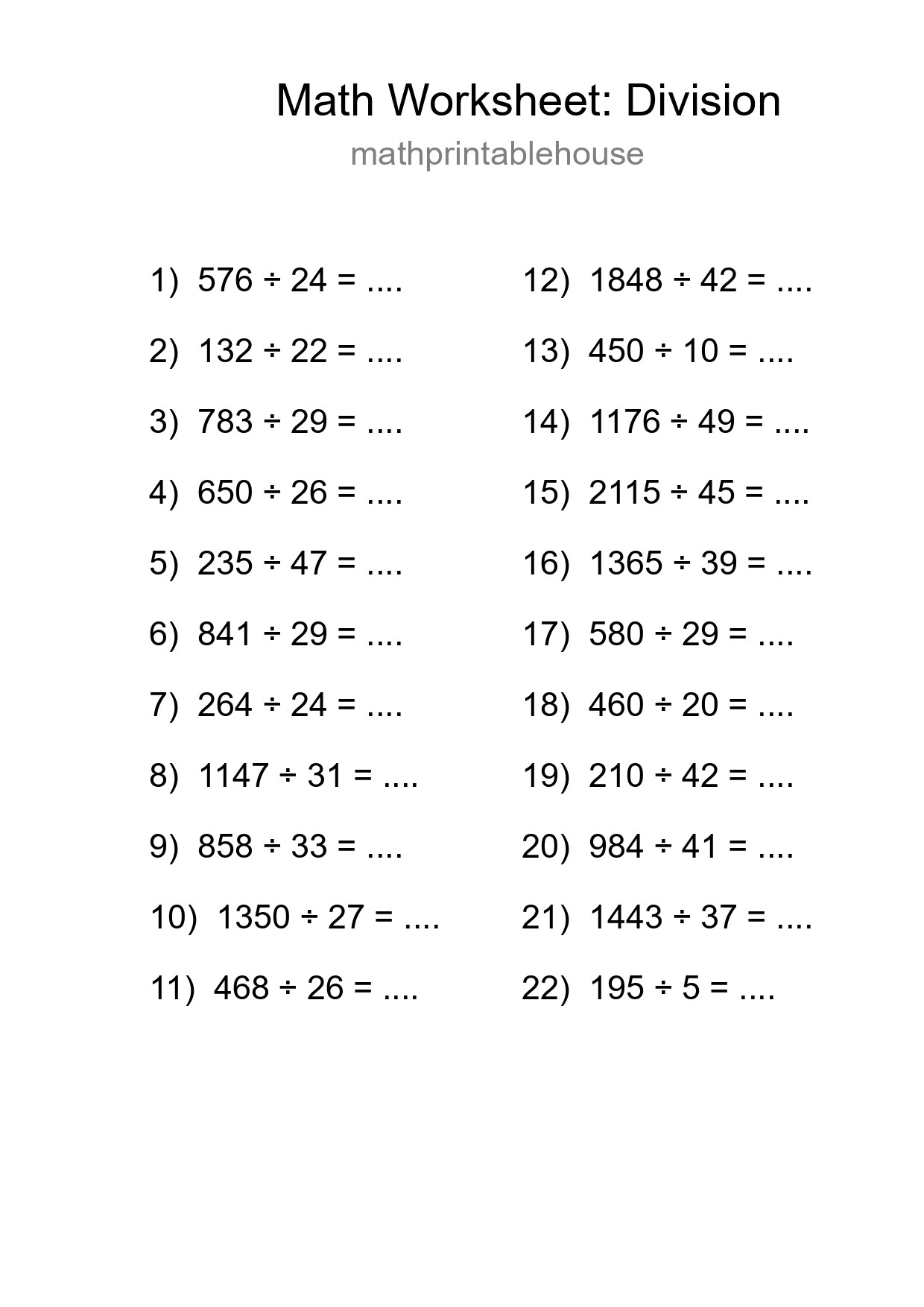 Printable Free 22 Division Math Worksheet For Grade 2 - Part 268