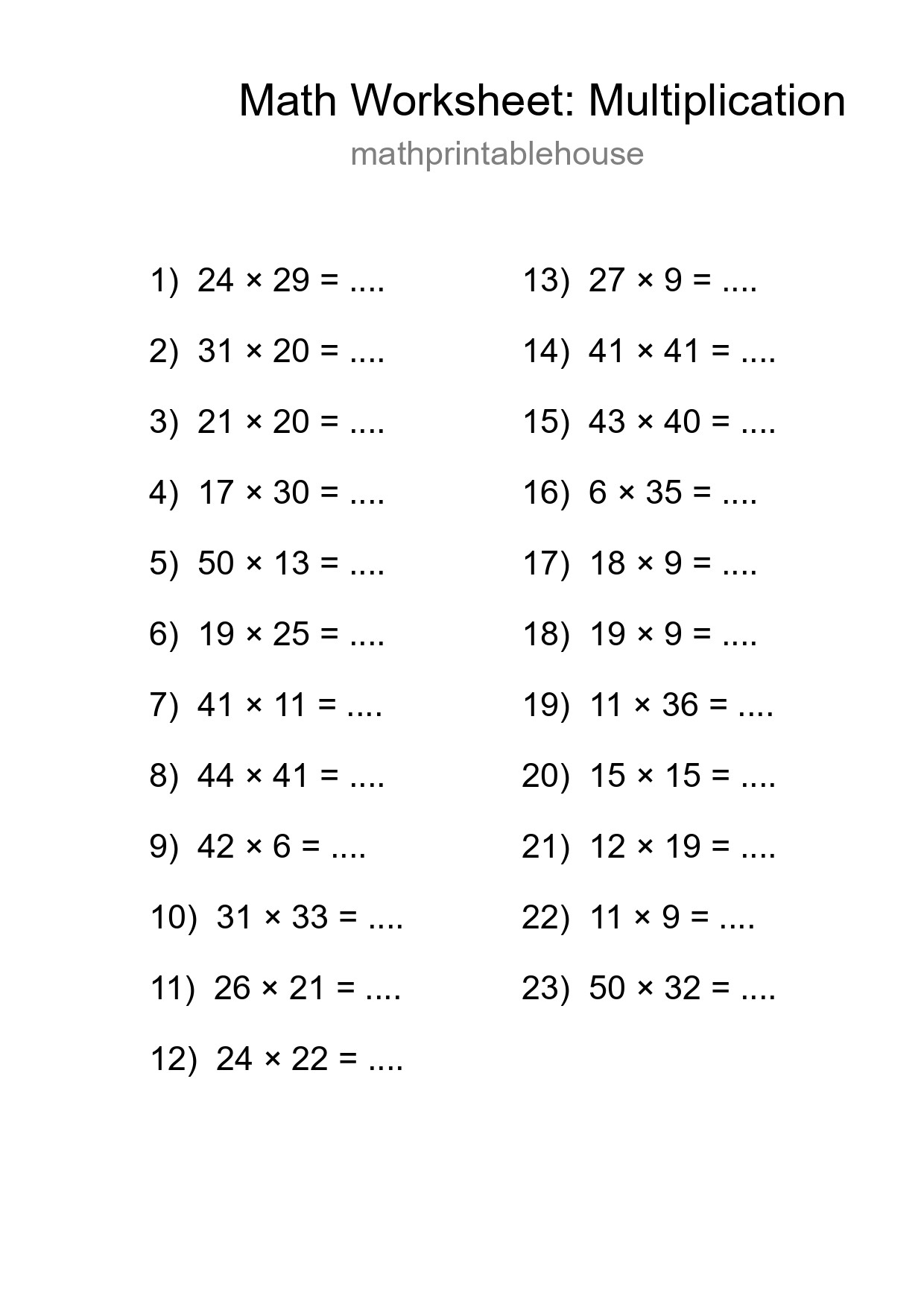Printable Free 23 Multiplication Math Worksheet For Grade 2 - Part 40