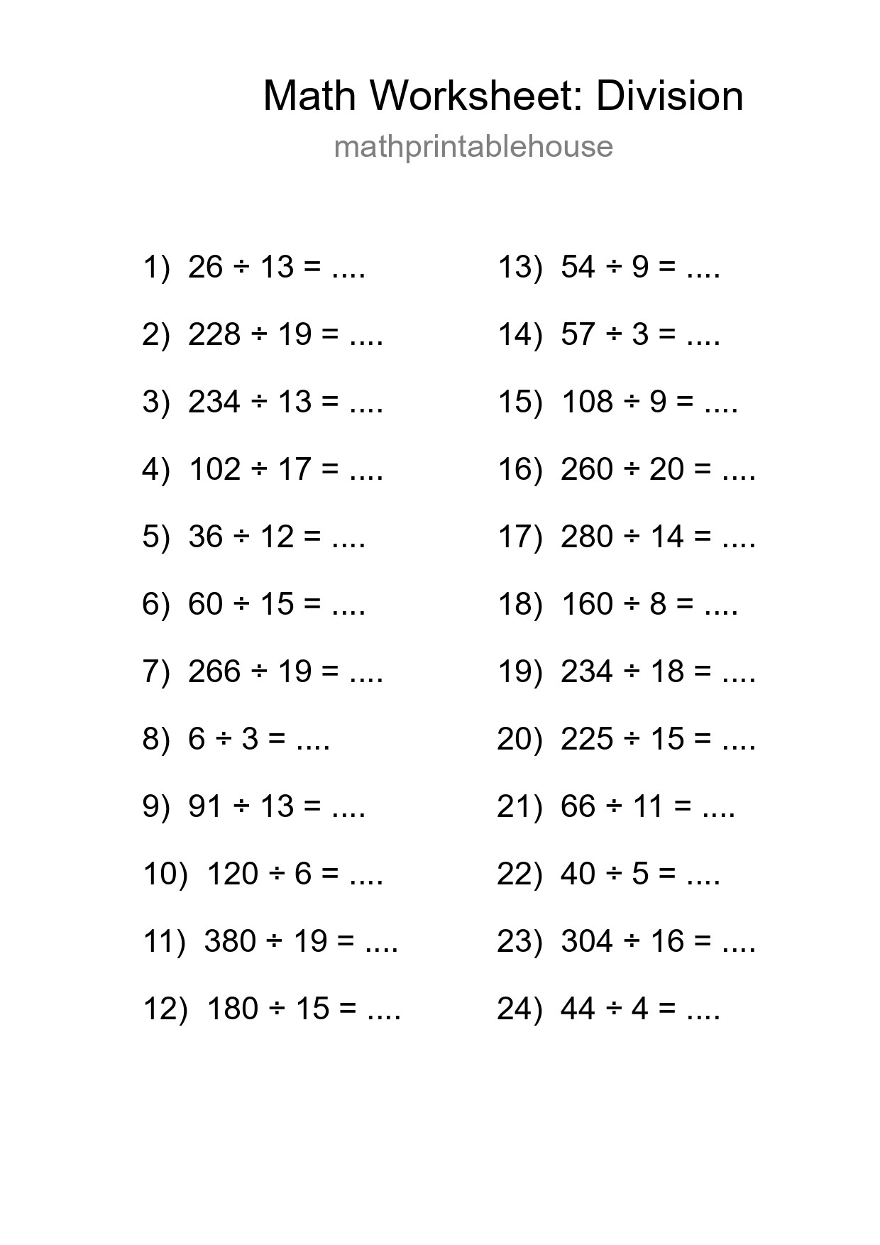Printable Free 24 Division Math Worksheet For Grade 2 - Part 279