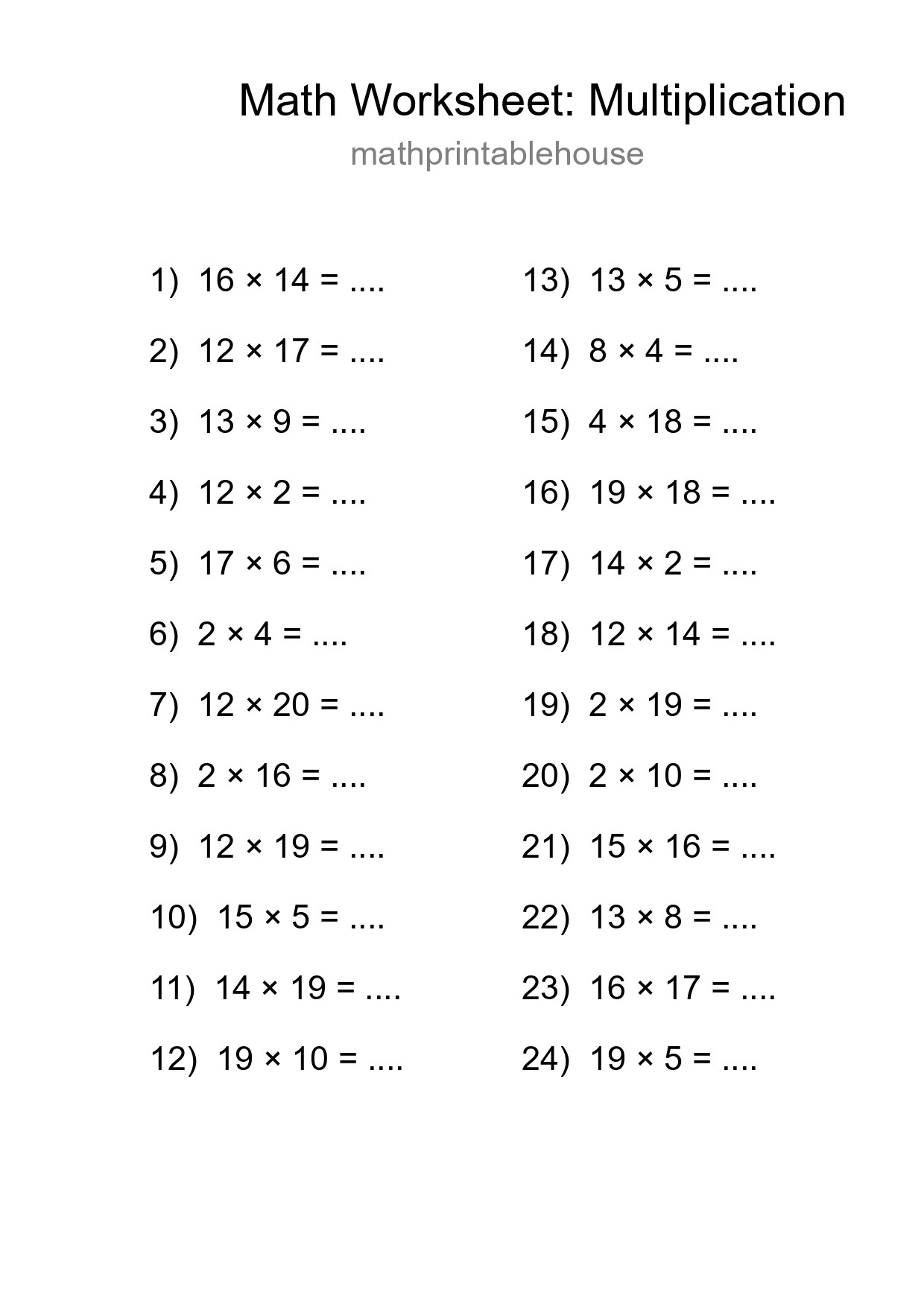 Printable Free 24 Multiplication Math Worksheet For Grade 2 - Part 150