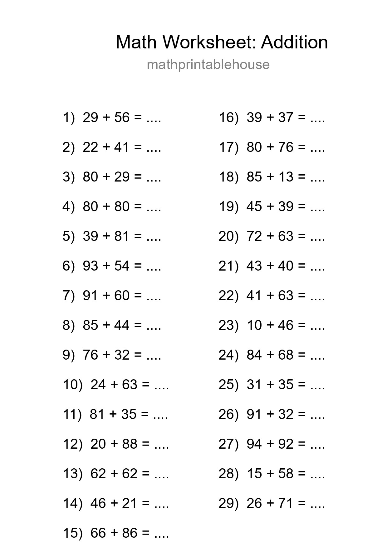 Printable Free 29 Addition Math Worksheet For Grade 3 - Part 23