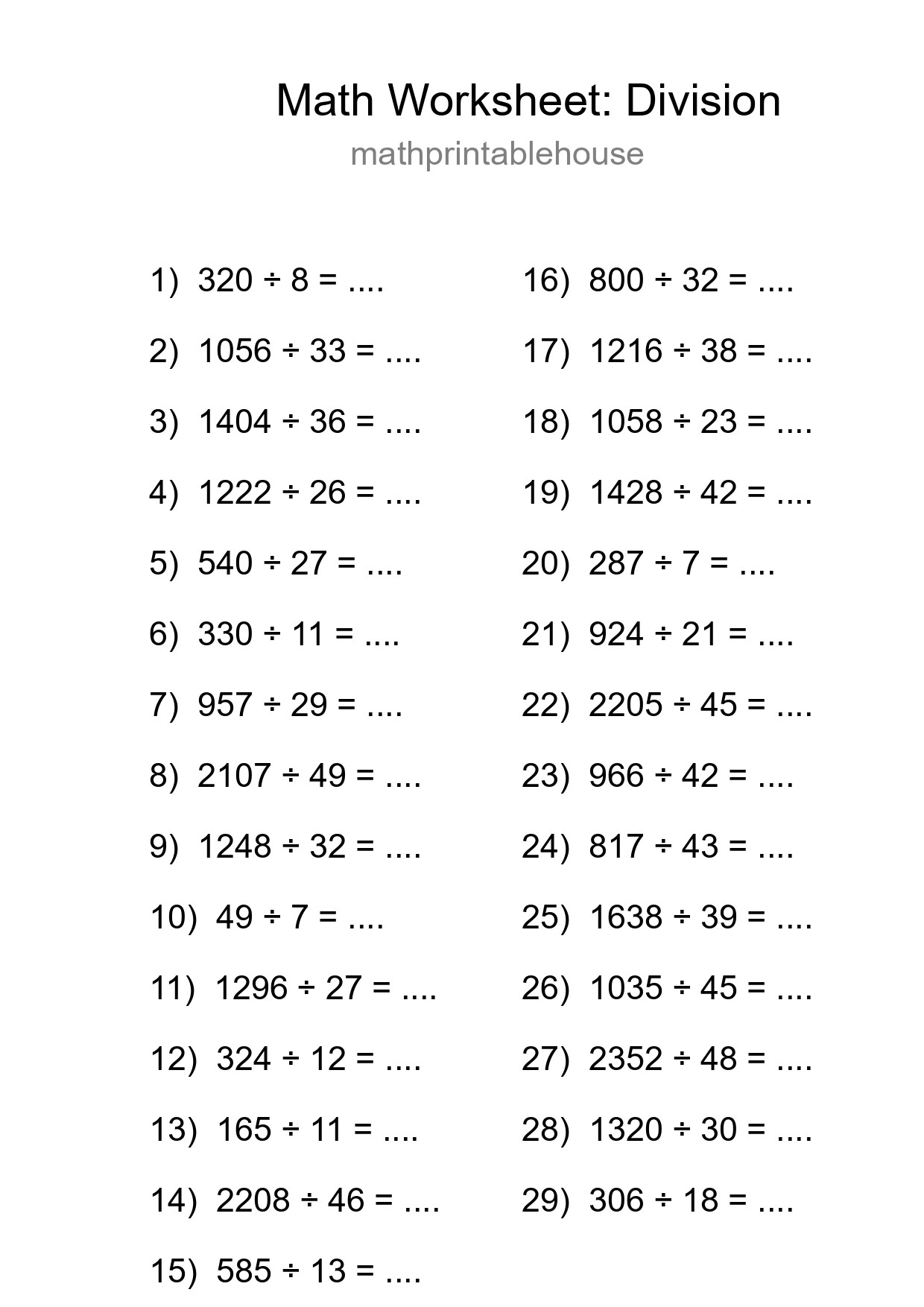 Printable Free 29 Division Math Worksheet For Grade 2 - Part 246