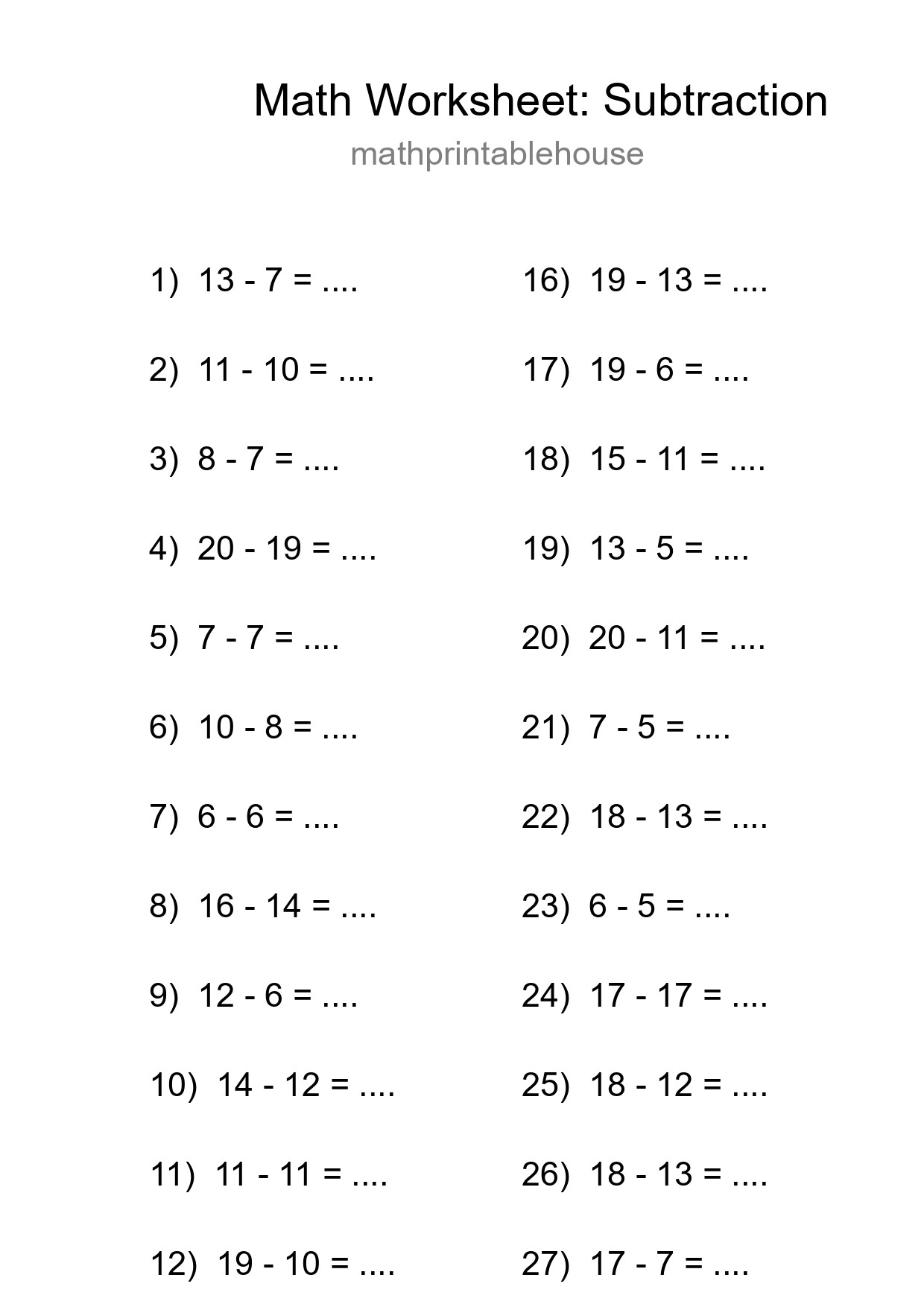 Printable Free 29 Subtraction Math Worksheet For Grade 2 - Part 107